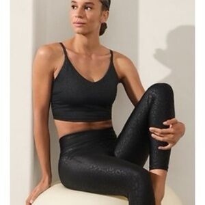 Athleta Black Leopard-Textured Sports Bra and Leggings Set